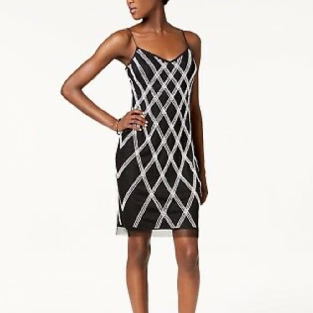 Adrianna Papell Black Spaghetti Strap Beaded Dress